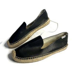 Soludos Womens Black Leather Espadrille Flats Slip On Shoes Round Toe size 6